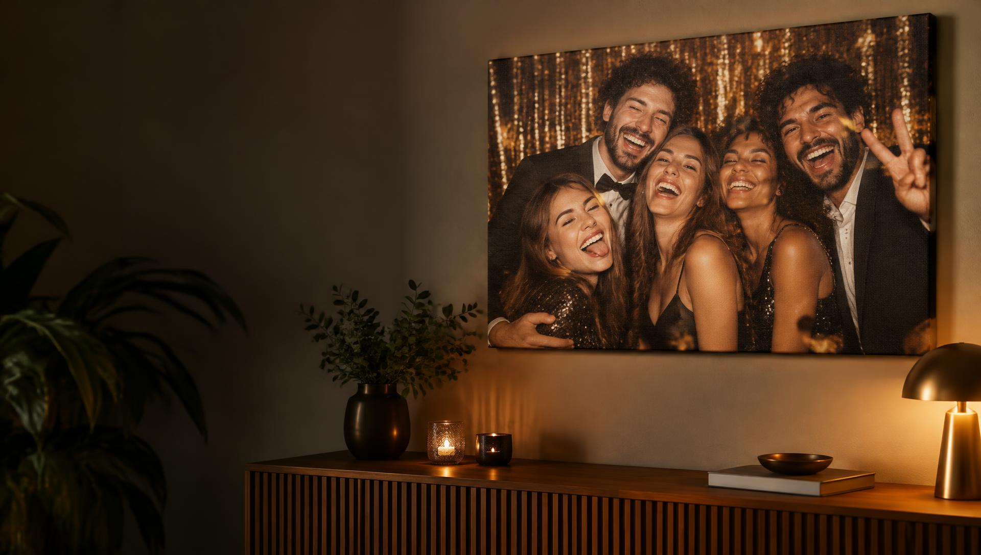 Canvas met feestfoto aan de muur