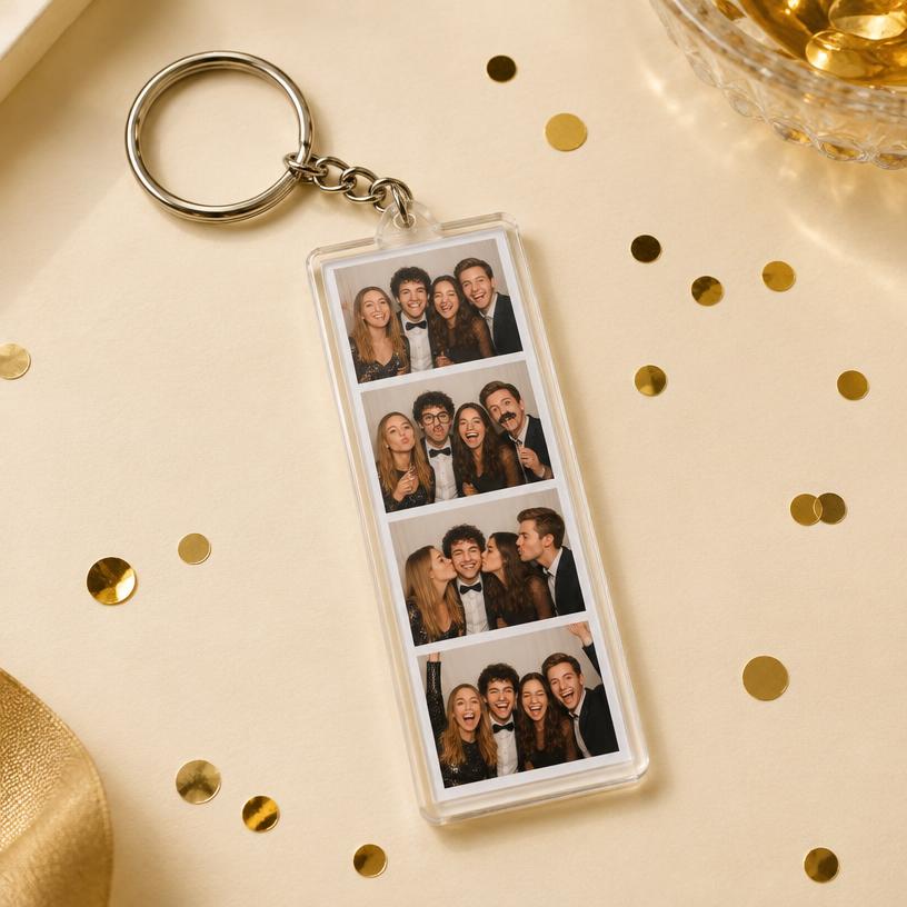 Sleutelhanger met feestfoto als voorbeeld