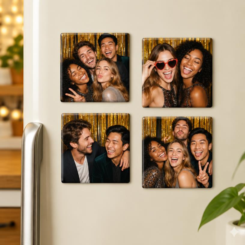 Magnetenset met feestfoto als voorbeeld