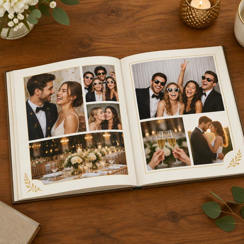 Fotoboek met feestfoto als voorbeeld